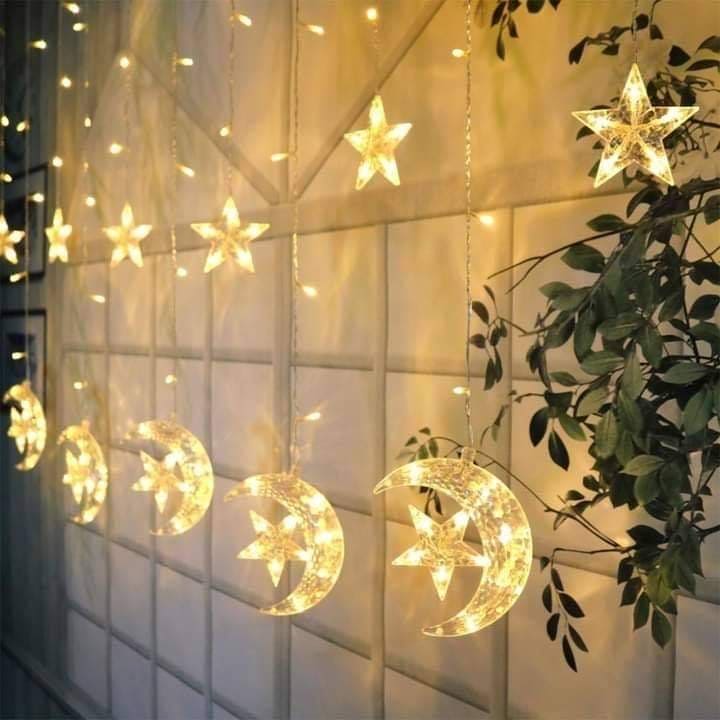 LED Star Moon Curtain Lights, Moon Star String Light with 8 Flashing Modes Decoration for Christmas, Wedding, Party, Home Decorations (Warm White) LED Star Moon Curtain Lights, Moon Star String Light with 8 Flashing Modes Decoration for Christmas, Wedding, Party, Home Decorations (Warm White)